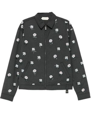 Honor The Gift Floral-Embroidered Pinstripe Overshirt - Black