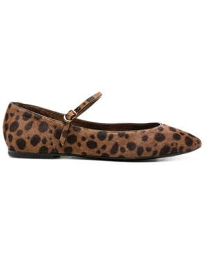 Herbert Levine Rule The Day Leopard-Print Buckle-Strap Ballet Flats - Brown