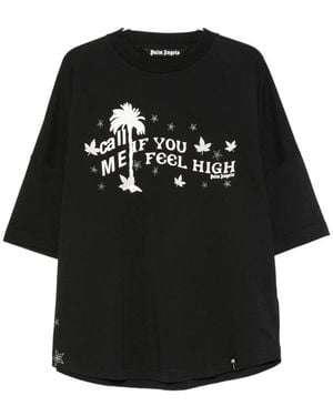 Palm Angels Graphic-Print Drop-Shoulder T-Shirt - Black