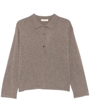 ELEH Button-Up Collar Sweater - Brown