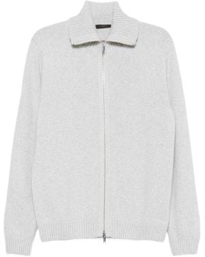 ZANONE-SLOWEAR Zip-Up Ribbed-Collar Cardigan - White