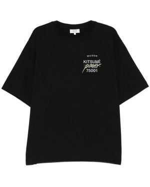 Maison Kitsuné Logo-Print Fox-Motif T-Shirt - Black