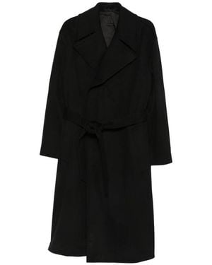 Caruso Belted Notch-Lapels Coat - Black