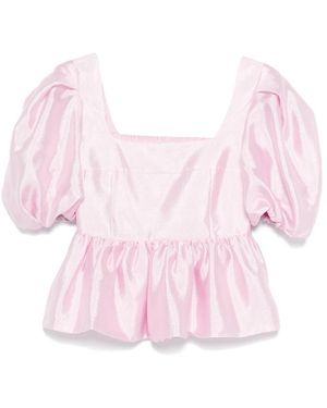 Stine Goya Puff-Sleeve Peplum Top - Pink