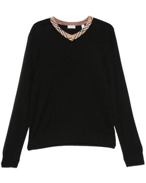 Burberry Check Trim Wool Jumper - Black