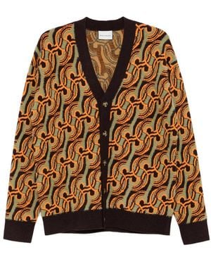 Drole de Monsieur Abstract-Pattern Jacquard-Knit Cardigan - Brown