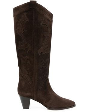 Ba&sh Embroidered Suede Boots - Brown