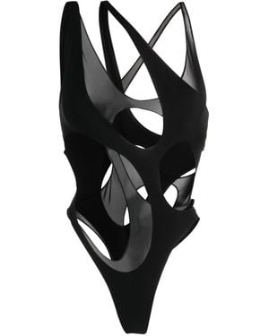 Mugler Cut-Out Detail Thong Swimsuit - Black