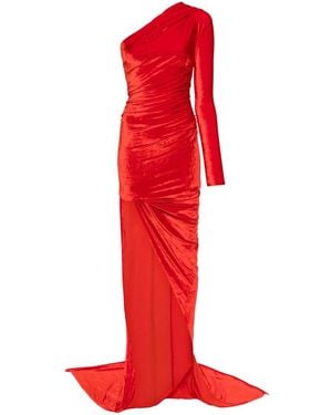 Balenciaga Asymmetric-Design Velvet Dress - Red
