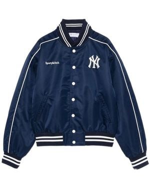 Sporty & Rich Daisy Logo-Embroidered Bomber Jacket - Blue