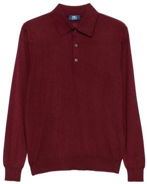 Fedeli Button-Up Collar Polo Shirt - Red