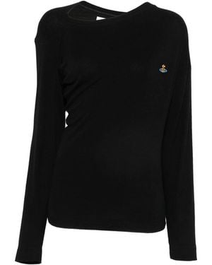 Vivienne Westwood Orb-Embroidered Asymmetric-Neck T-Shirt - Black