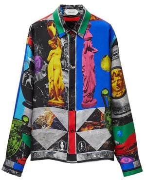 Versace Printed Silk Twill Regular Shirt - Blue