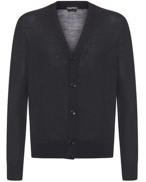 Tom Ford V-Neck Wool Cardigan - Blue
