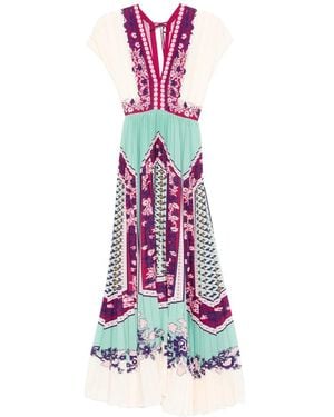 La DoubleJ V-Neck Floral Pleated Midi Dress - Purple