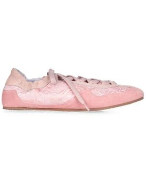 Cecilie Bahnsen Blaise Windflower-Embroidered Suede Trainers - Pink
