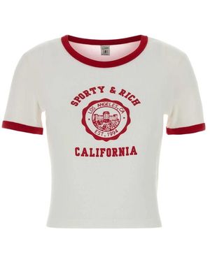Sporty & Rich Logo-Print Ringer T-Shirt - Pink