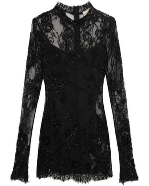 Blumarine Embroidered Lace-Overlay Midi Dress - Black