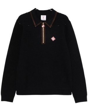 CASABLANCA Waffle-Knit Zip-Up Jumper - Black