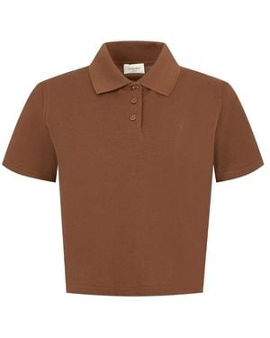 Saint Laurent Logo-Embroidered Polo Top - Brown