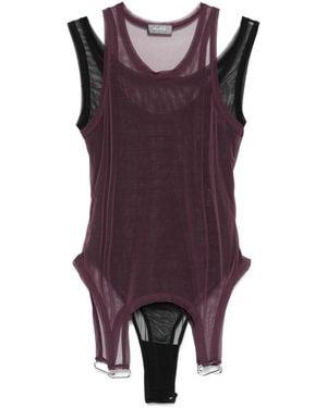 Mugler Mesh Layered Bodysuit - Purple
