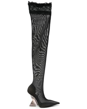 The Attico Cheope Thigh-High Lace-Trimmed Mesh Boots - Black