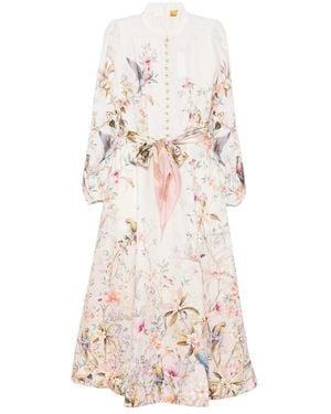 Zimmermann Rebellion Button Floral-Print Midi Dress - Natural