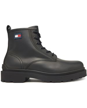 Tommy Hilfiger Cleat Leder Schnürstiefel - Schwarz