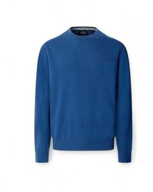 Hackett Pull En Laine Mérinos Et Cachemire, Col Rond - Bleu