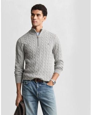 GANT Pull En Tricot Torsadé Demi-Zippé - Gris