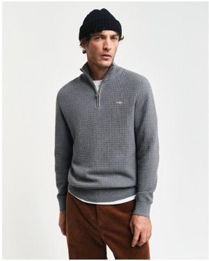 GANT Pull En Coton Avec Demi-Fermeture Éclair Et Texture Grise