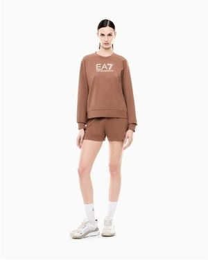 EA7 Ensemble T-Shirt Et Short En Maille De Coton Stretch - Marron
