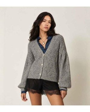 Twinset Cardigan En Mélange De Mohair Imprimé Gris