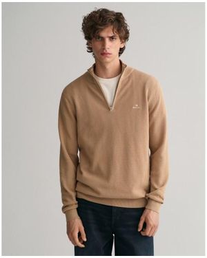 GANT Pull En Coton Piqué Avec Demi-Fermeture Éclair - Neutre