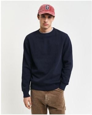 GANT Sweat À Col Ras Du Cou Texturé En Nid D'Abeille - Bleu