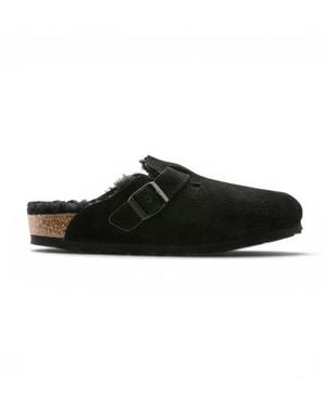 Birkenstock Sabots En Cuir Boston Shearling (Coupe Étroite) - Noir