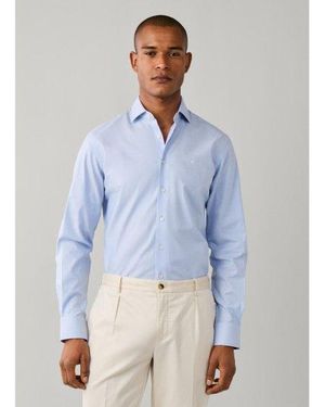 Hackett Chemise Texturée Unie Coupe Ajustée Bleue