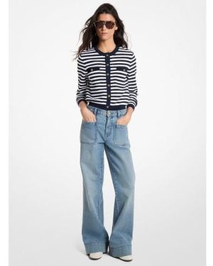 Michael Kors Cardigan Rayé En Maille Côtelée Marine, Blanc - Bleu