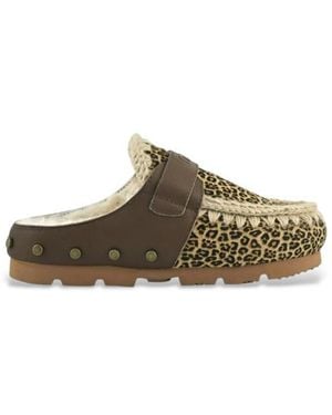 Mou Sabots En Cuir À Imprimé Animalier Ponyskin - Marron