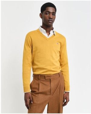 GANT Pull Classique En Coton À Col En V - Jaune