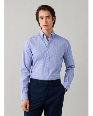 Hackett Chemise Carreaux Vichy Bi-Stretch Fit Tailored Bleu