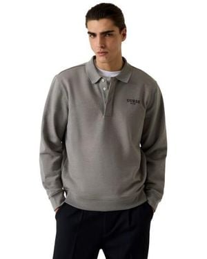 Guess Sweat-Shirt Style Polo À Manches Longues - Gris