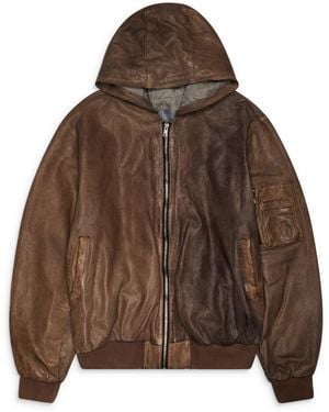 ALEXANDER DIGENOVA Leather Bomber Jacket Art - Brown