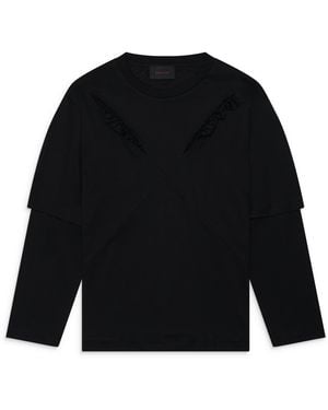 Simone Rocha Ruffle Slash Layered Long Sleeve T-Shirt - Black