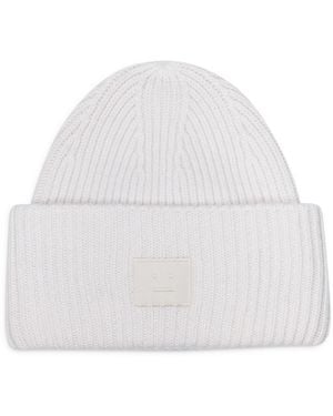 Acne Studios Large Face Logo Beanie - White