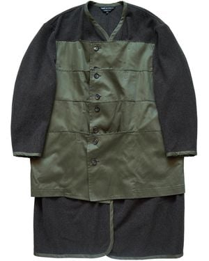 HOMME PLUS Wool Coat With Cotton Patches 1-Khaki - Green