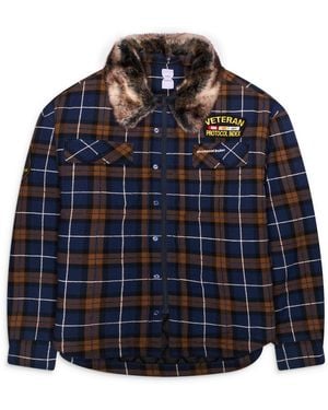 Protocol Index Fur Flannel Shirts Jacket - Blue