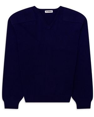 Jil Sander V-Neck Padded Sweater - Blue