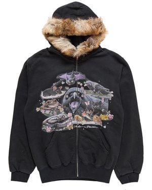 Doublet Furry Collar Zip-Up Hoodie - Black