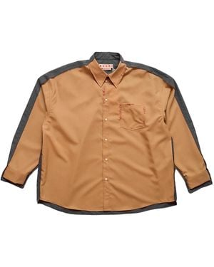 Marni Wool Bicolor Long Sleeve Shirt - Natural